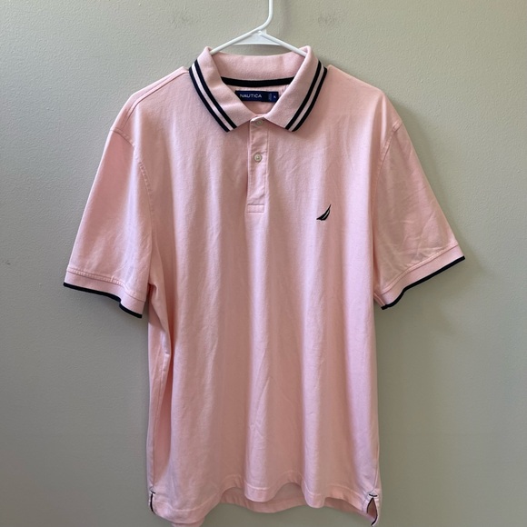 Nautica Men's Light Pink/Peach Golf Polo Shirt with Navy Blue Trim Sz XL - Picture 2 of 12